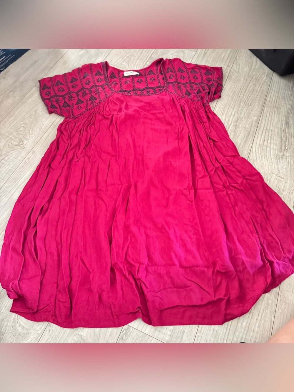 NATURAL LIFE Fuchsia Short-Sleeve Embroidered Yoke Dress